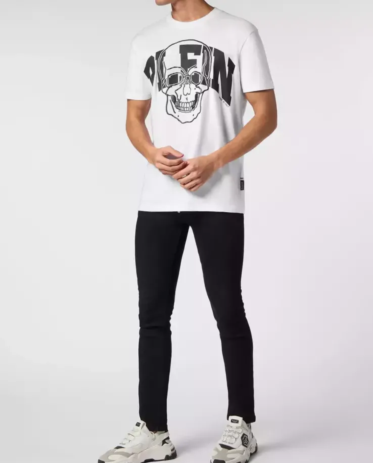 Bawełniany biały t-shirt z czaszką