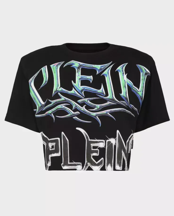 Bawełniany krótki czarny top z logo