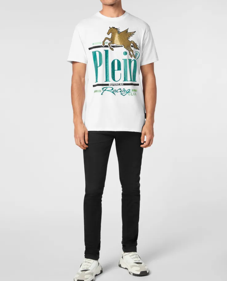 Bawełniany t-shirt z kryształowym nadrukiem