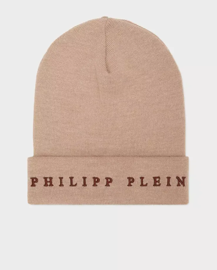 Beżowa czapka beanie z logo