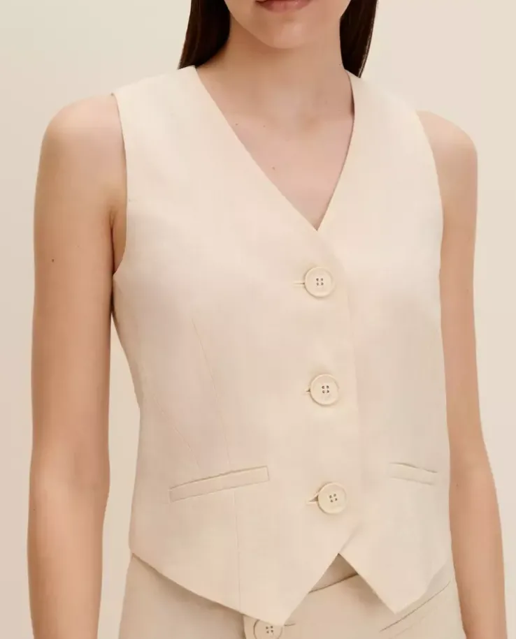 Beżowa kamizelka z lnu i wiskozy