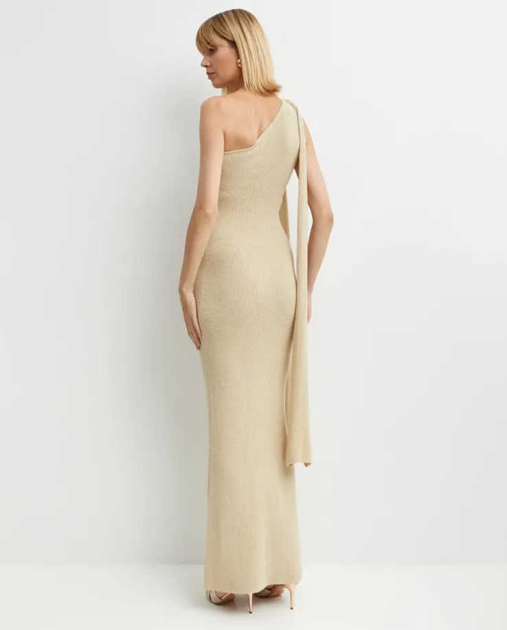 Beżowa sukienka na jedno ramię Dara