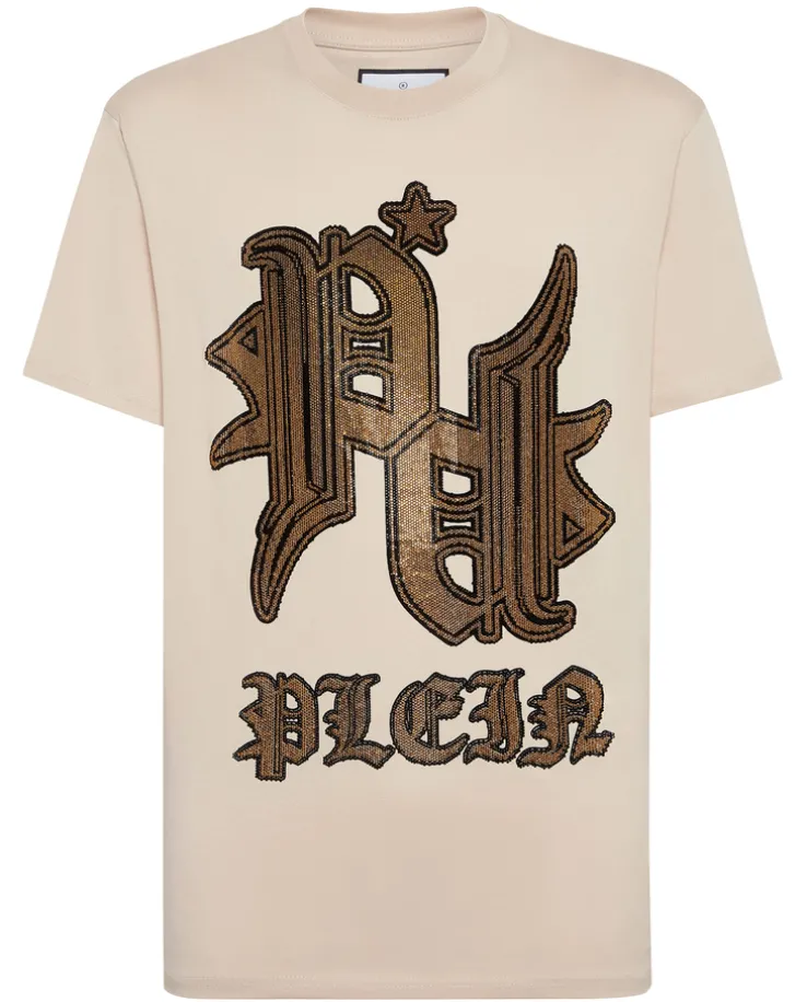 Beżowy t-shirt z logo