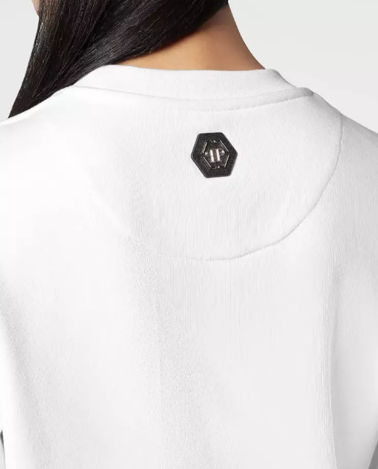 Biała bluza z kryształowym logo