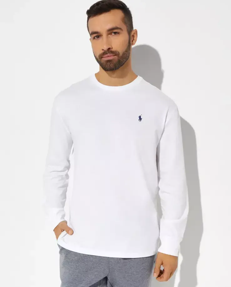 Biała koszulka z długim rękawem Classic Fit