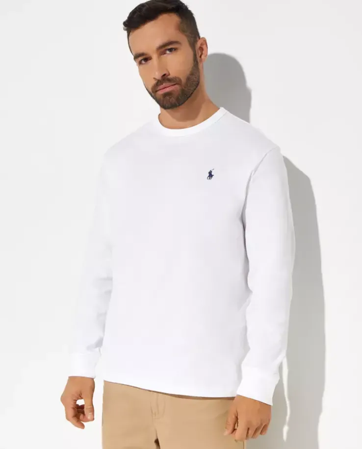 Biała koszulka z długim rękawem Classic Fit
