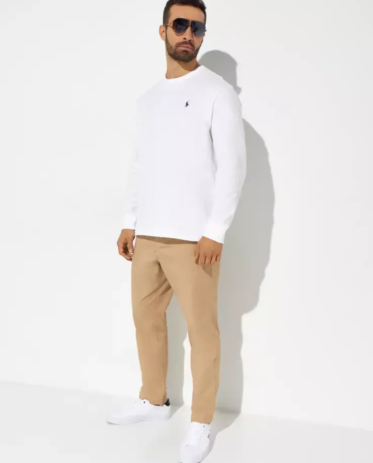 Biała koszulka z długim rękawem Classic Fit