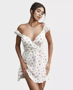 Biała mini sukienka w kwiaty Flora
