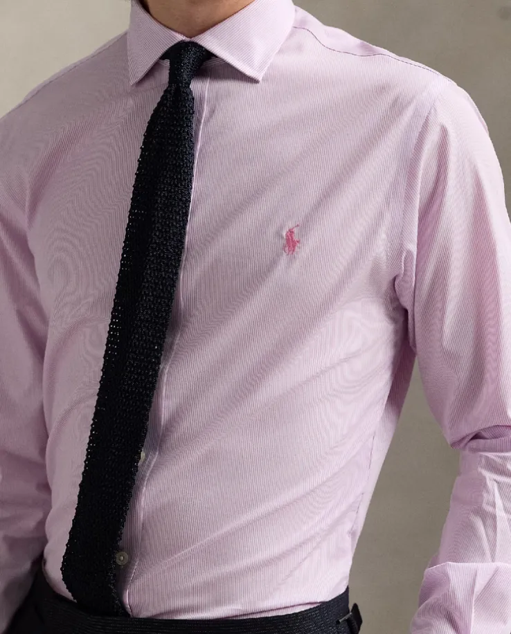 Biało-różowa koszula w paski Slim Fit