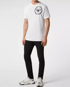 Biały bawełniany t-shirt z monogramem