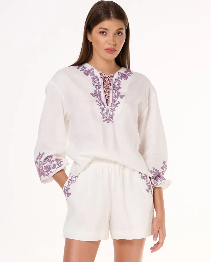 Biały komplet z lnu Amaya