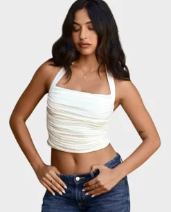 Biały top z dekoltem halter Olivia