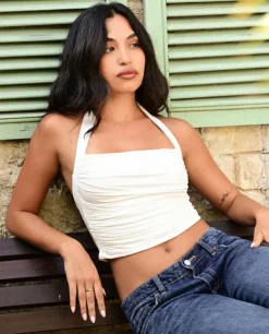 Biały top z dekoltem halter Olivia