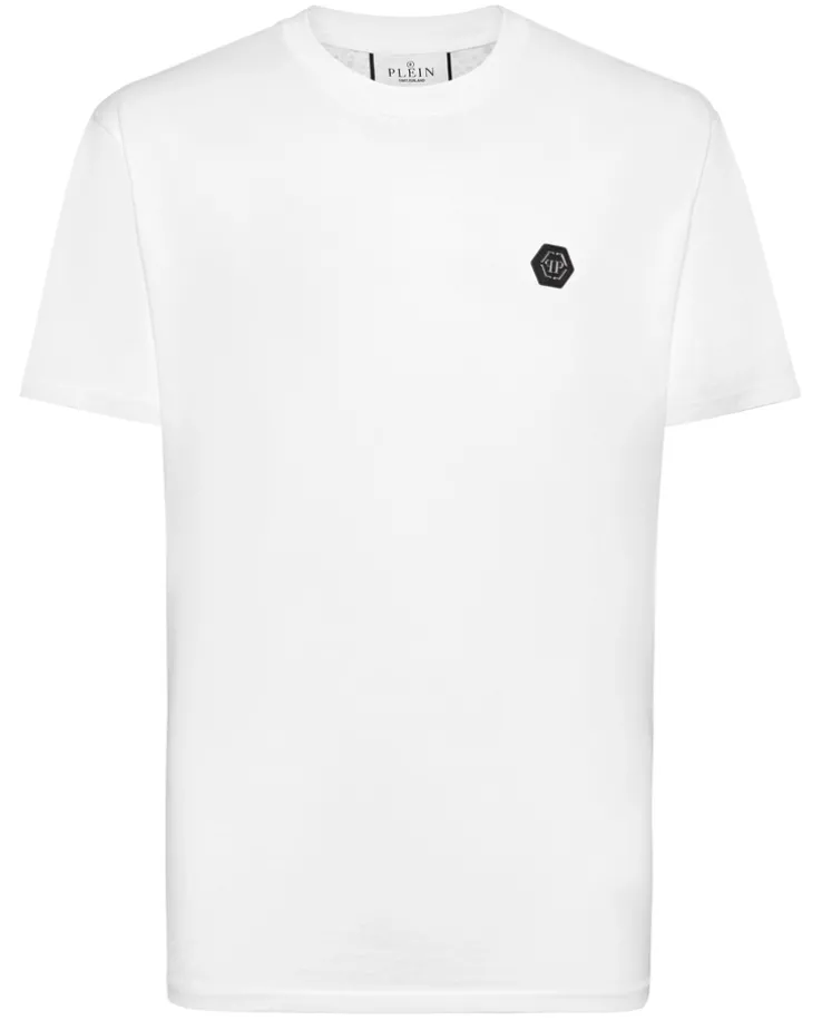 Biały t-shirt z aplikacją na plecach