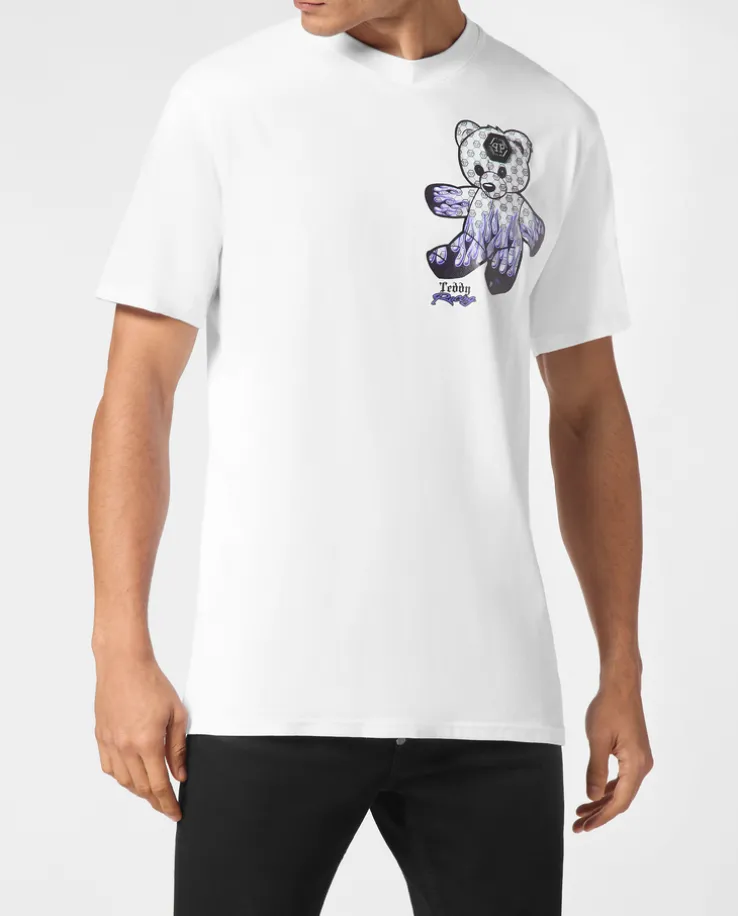 Biały t-shirt z logowanym misiem