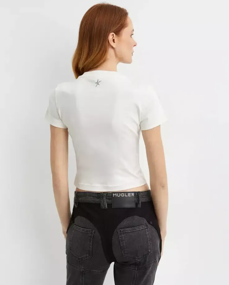 Biały t-shirt ze zdobieniem