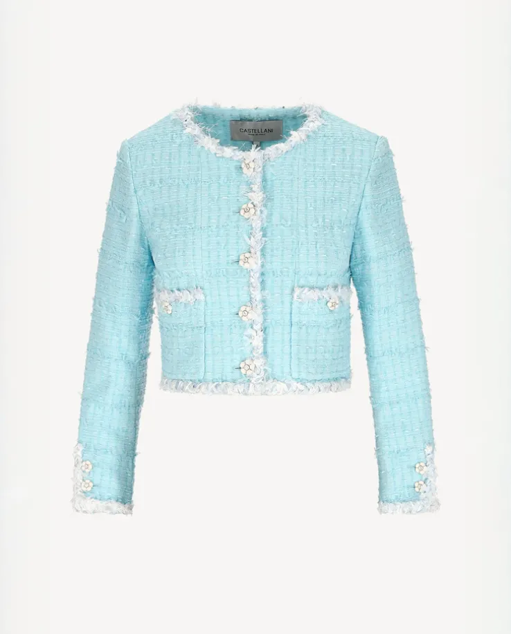 Błękitna marynarka z tkaniny boucle Iriss