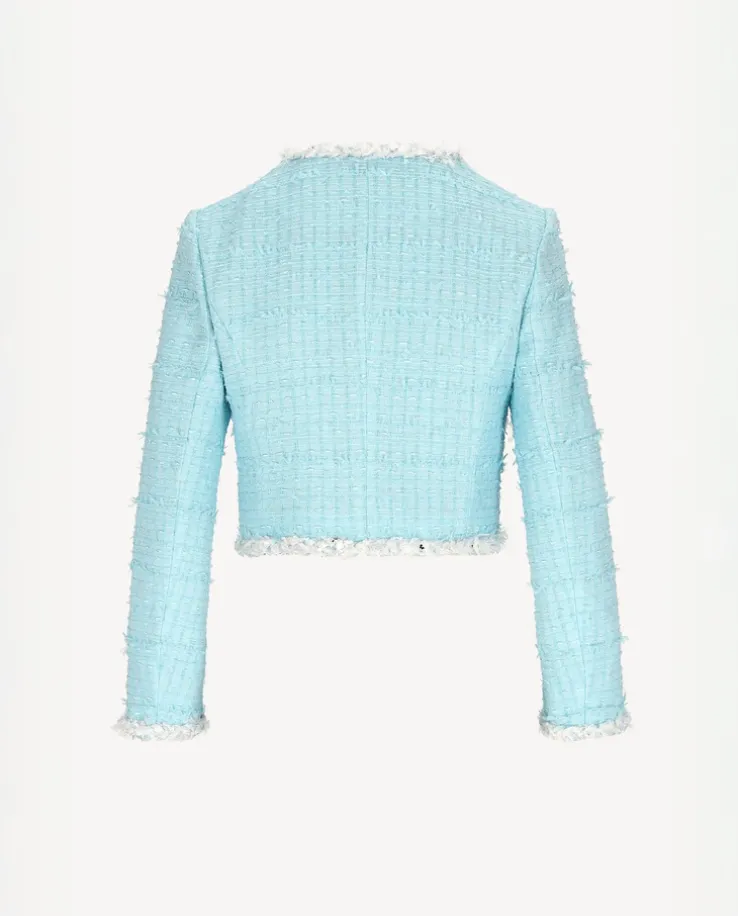 Błękitna marynarka z tkaniny boucle Iriss