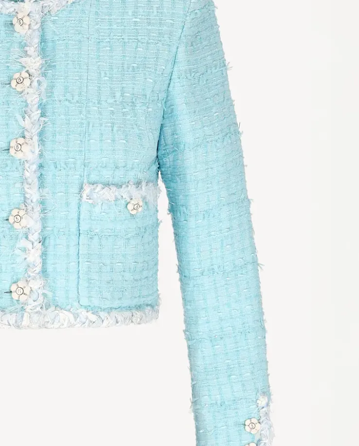 Błękitna marynarka z tkaniny boucle Iriss