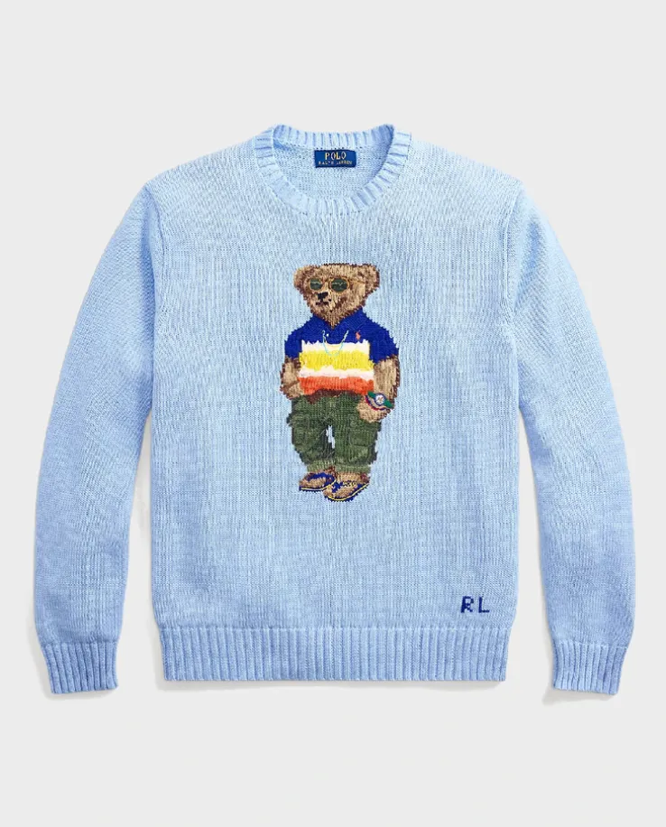 Błękitny sweter z misiem Regular Fit