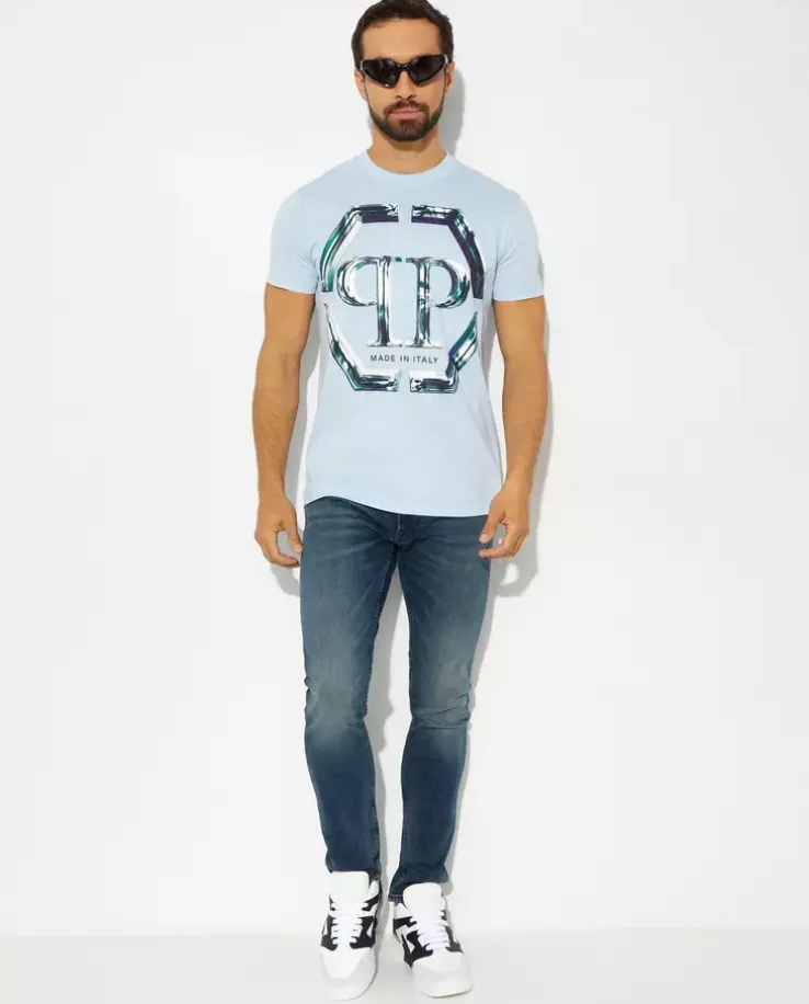 Błękitny t-shirt z logo SS Glass