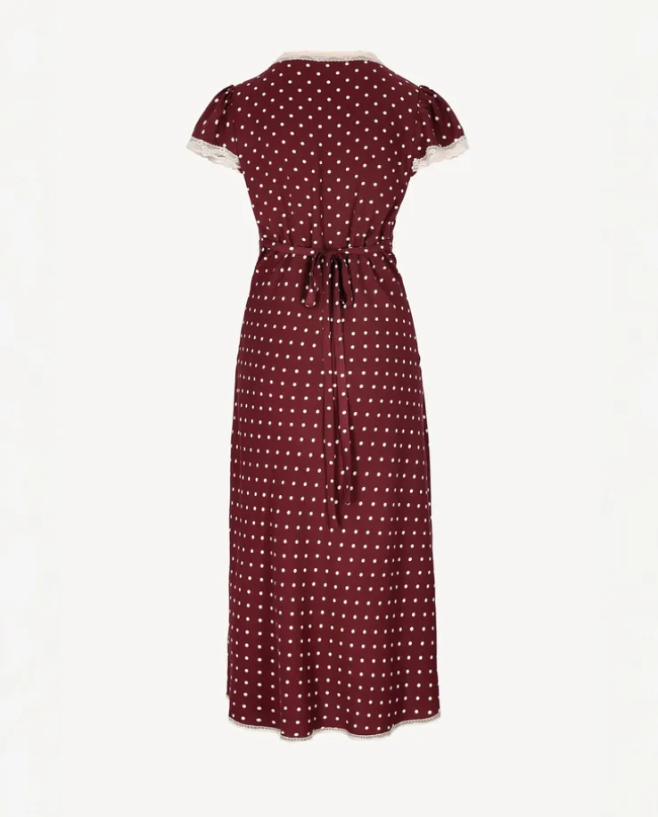 Bordowa sukienka w groszki Polka