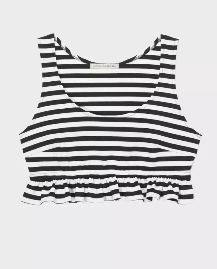Crop top w paski z falbanką