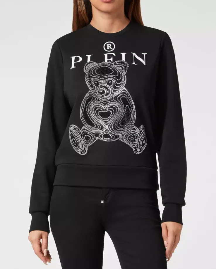Czarna bluza z kryształową grafiką Teddy Bear