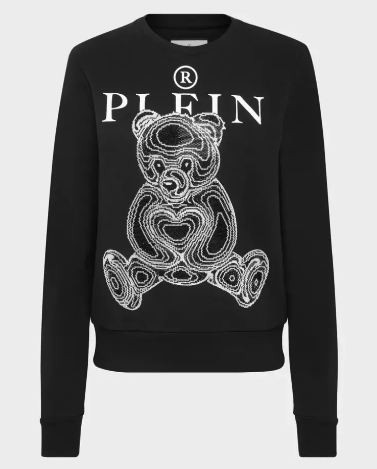Czarna bluza z kryształową grafiką Teddy Bear