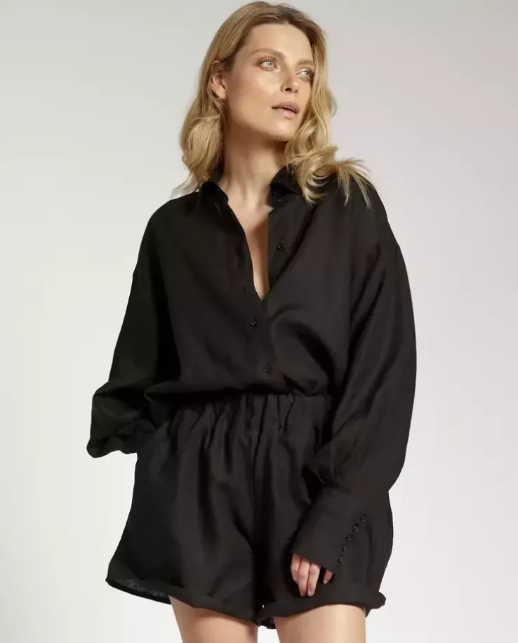 Czarna koszula z lnu Classy Sara