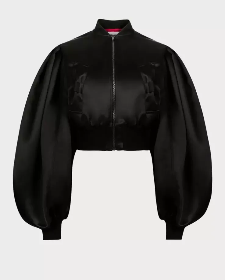 Czarna satynowa kurtka bomber