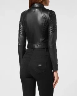 Czarna skórzana kurtka biker