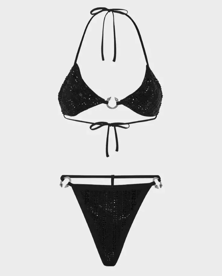 Czarne bikini z kryształami