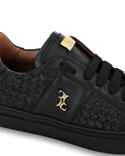 Czarne skórzane sneakersy z plecionką