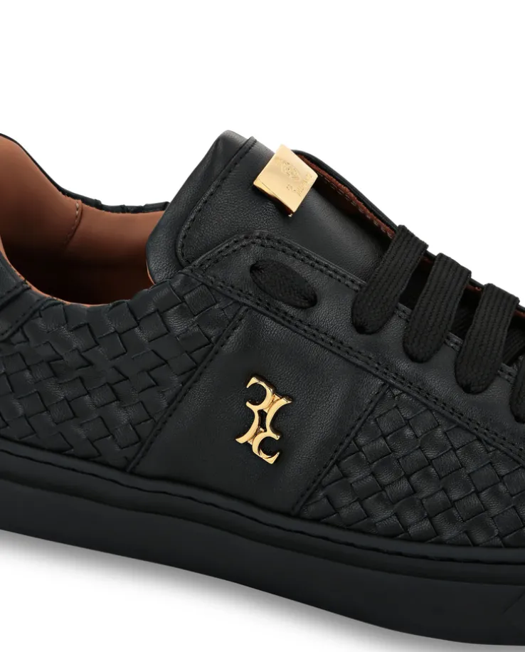 Czarne skórzane sneakersy z plecionką