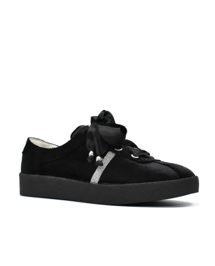 Czarne welurowe sneakersy z kryształkami