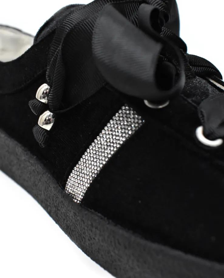 Czarne welurowe sneakersy z kryształkami