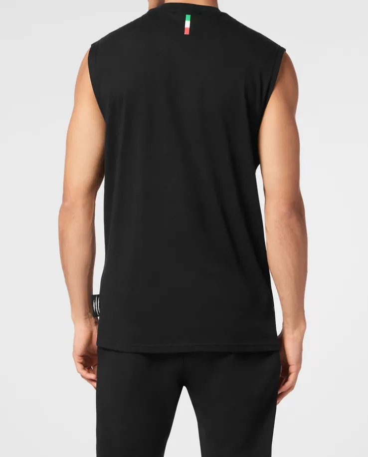 Czarny tank top ze złotym nadrukiem