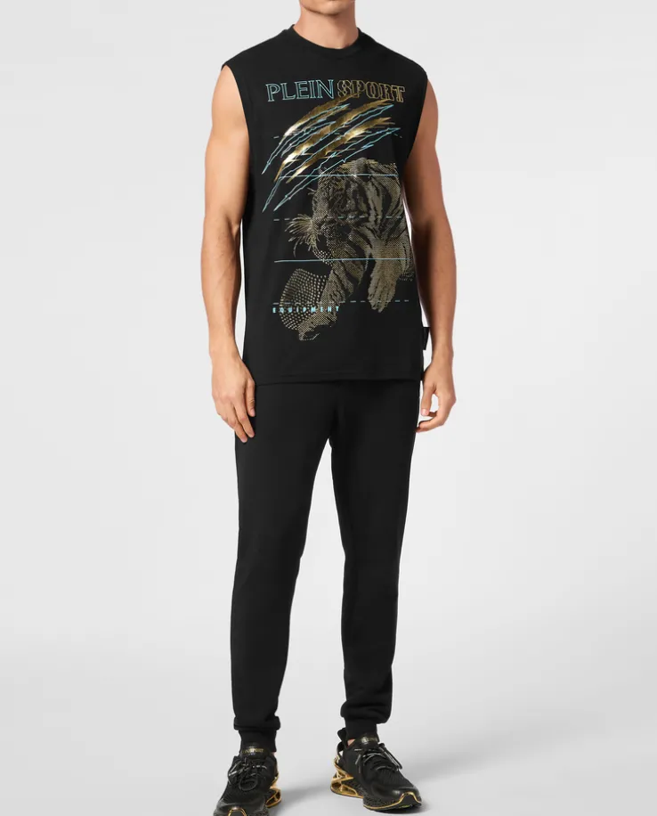 Czarny tank top ze złotym nadrukiem