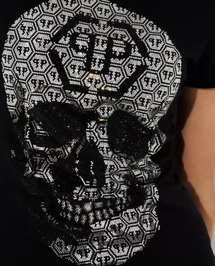 Czarny t-shirt z kryształową czaszką