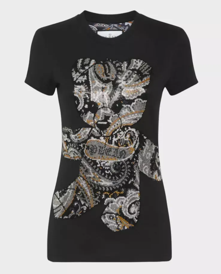 Czarny t-shirt z kryształowym misiem Paisley