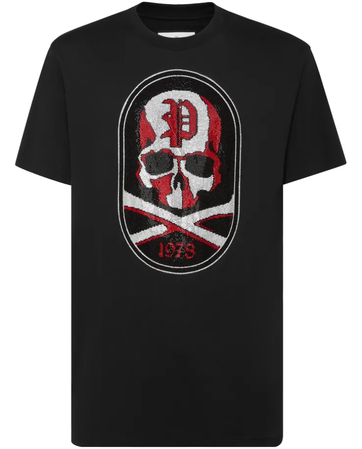 Czarny T-shirt z motywem czaszki