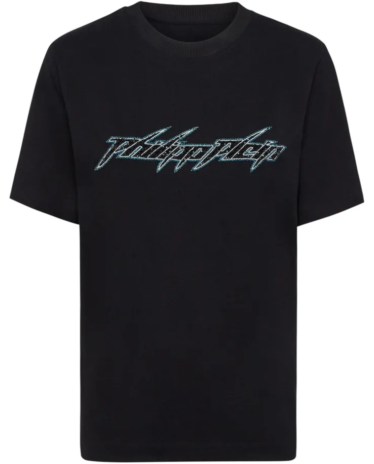 Czarny t-shirt z ozdobnym logo