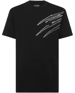 Czarny t-shirt ze srebrną aplikacją