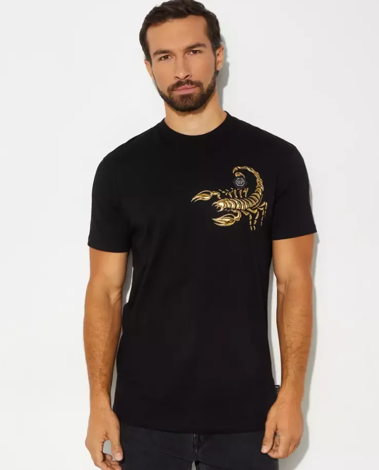 Czarny t-shirt ze złotą naszywką Scorpion