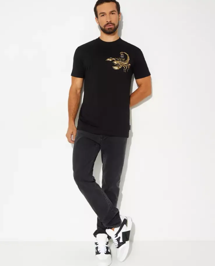 Czarny t-shirt ze złotą naszywką Scorpion