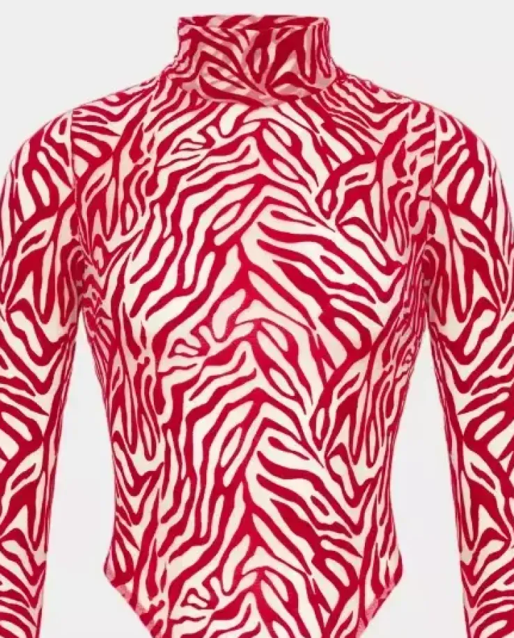 Czerwone body z welurowym printem Kylie Long
