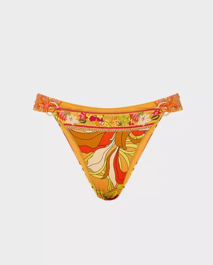 Dół od bikini w kwiaty z ozdobnymi pierścieniami