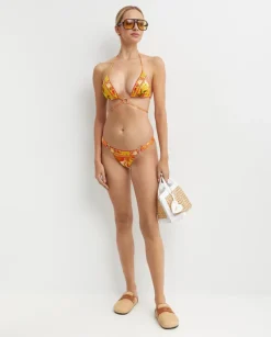 Dół od bikini w kwiaty z ozdobnymi pierścieniami