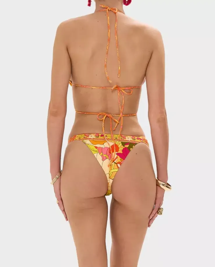 Dół od bikini w kwiaty z ozdobnymi pierścieniami